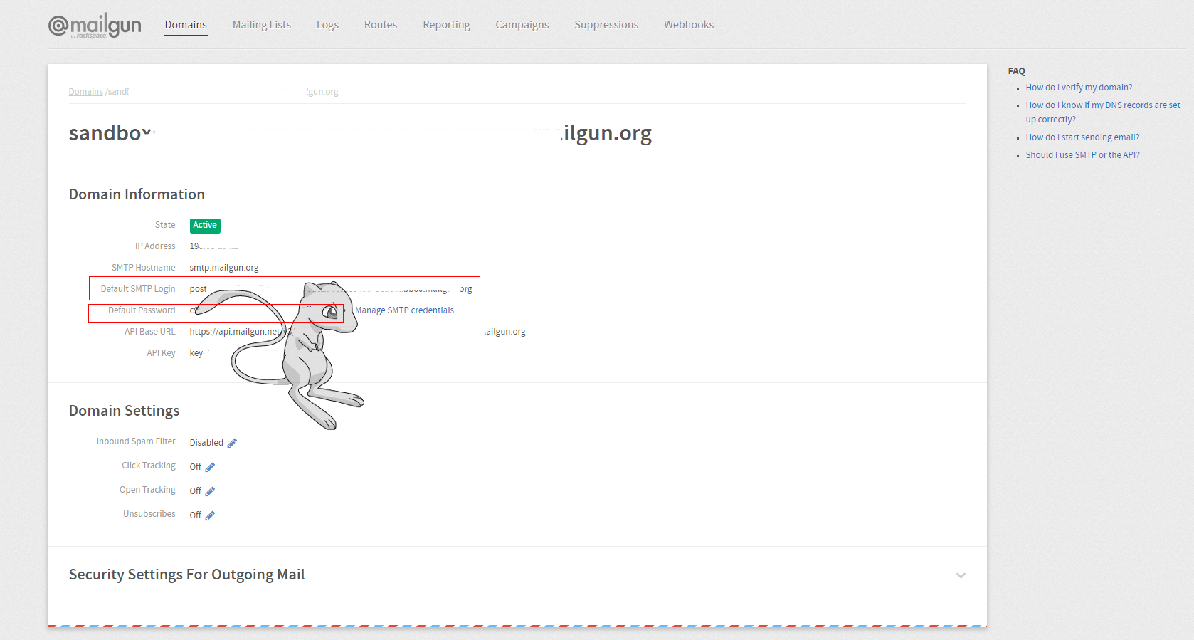 Mailgun domain settings detail