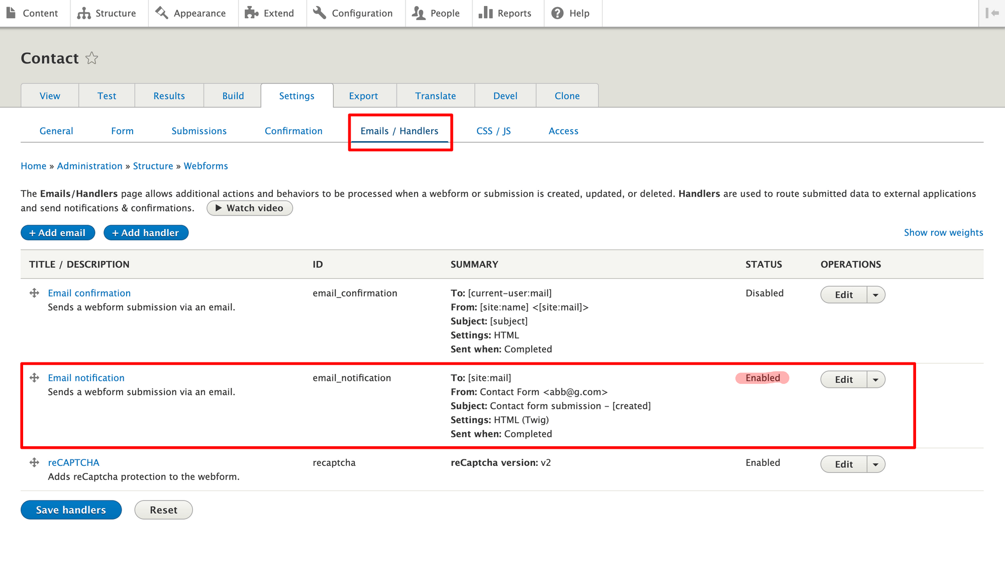 Enable Email notifications and Edit
