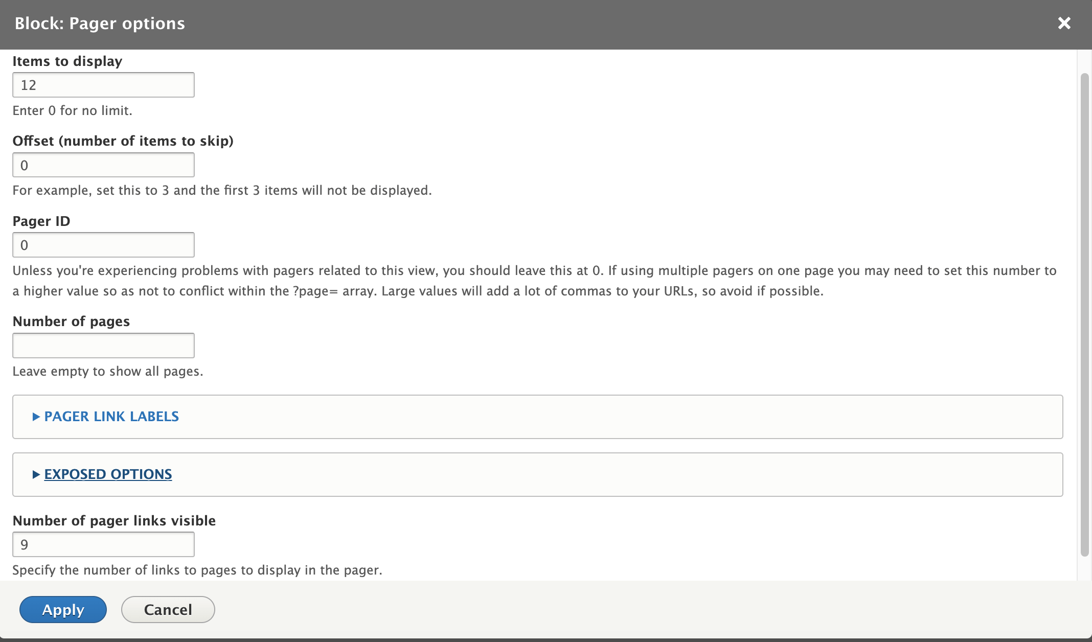 Drupal Views Full Pager Options